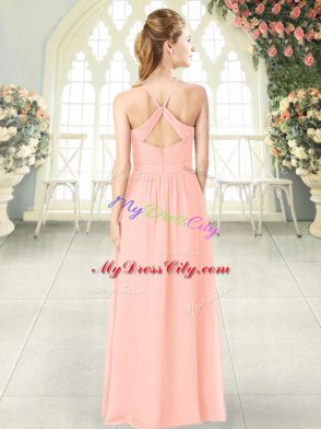 Lovely Sleeveless Criss Cross Floor Length Ruching Evening Wear