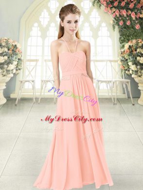 Lovely Sleeveless Criss Cross Floor Length Ruching Evening Wear