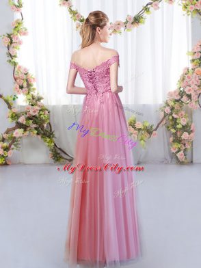 Fantastic Sleeveless Lace Up Floor Length Lace Bridesmaids Dress