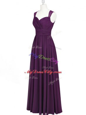 Eggplant Purple Zipper Straps Ruching Evening Dress Chiffon Sleeveless