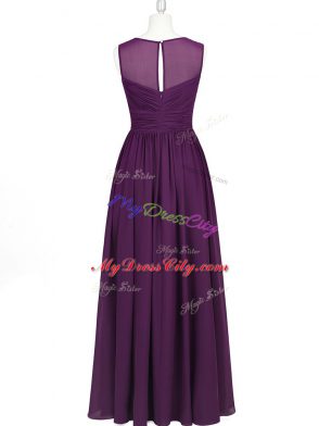 Eggplant Purple Zipper Straps Ruching Evening Dress Chiffon Sleeveless