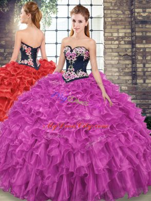 Ball Gowns Sleeveless Fuchsia Quinceanera Gowns Sweep Train Lace Up