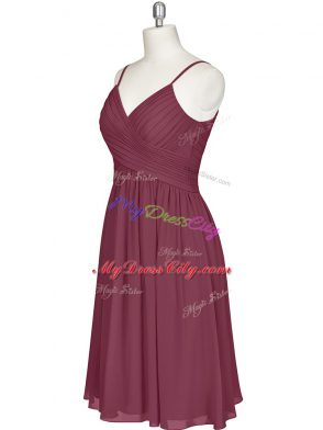 Eye-catching Sleeveless Knee Length Pleated Zipper Prom Party Dress with Burgundy