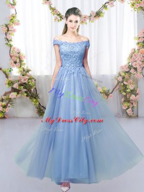 Fashionable Blue Sleeveless Lace Floor Length Court Dresses for Sweet 16