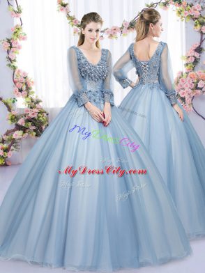 Discount Long Sleeves Lace Up Floor Length Lace and Appliques Ball Gown Prom Dress