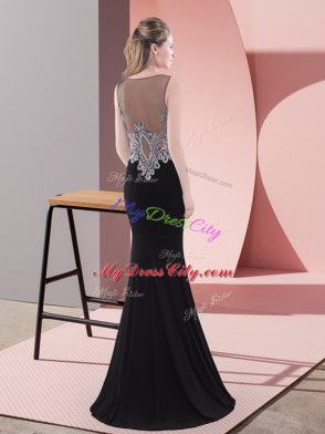 Edgy Beading Prom Party Dress Black Side Zipper Sleeveless Floor Length