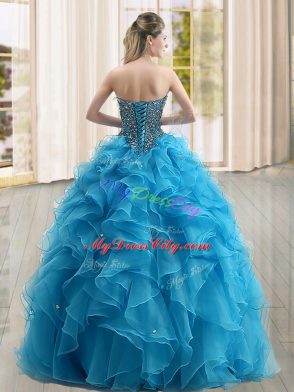 Gold Lace Up Sweetheart Beading and Ruffles Quinceanera Dress Organza Sleeveless