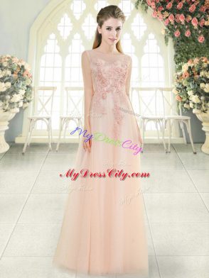 Pink Sleeveless Tulle Zipper Homecoming Dress for Prom and Party and Military Ball