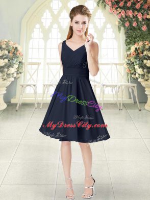 Vintage V-neck Sleeveless Chiffon Prom Dresses Ruching Zipper