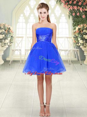 Noble Strapless Sleeveless Lace Up Blue Organza