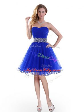 Low Price Royal Blue Tulle Lace Up Prom Party Dress Sleeveless Knee Length Beading