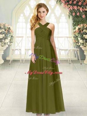 Stunning Sleeveless Floor Length Ruching Zipper with Olive Green