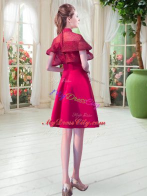 Luxury Eggplant Purple High-neck Neckline Ruffled Layers Dress for Prom Cap Sleeves Lace Up