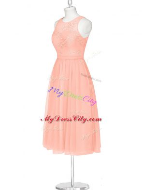 Pink Chiffon Zipper Prom Evening Gown Sleeveless Mini Length Lace