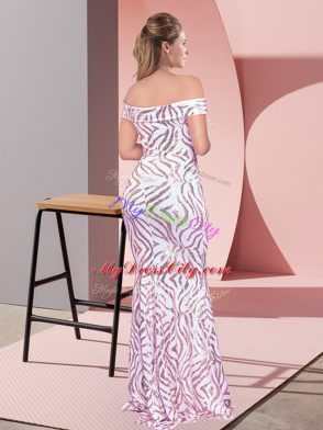 Mermaid Evening Dress Multi-color Off The Shoulder Sequined Sleeveless Floor Length Zipper