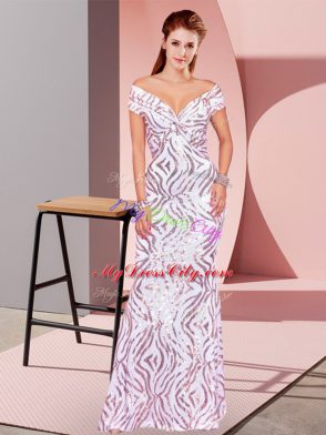 Mermaid Evening Dress Multi-color Off The Shoulder Sequined Sleeveless Floor Length Zipper