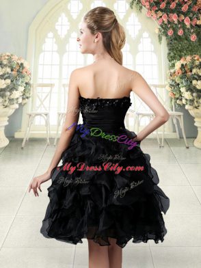 Organza Sweetheart Sleeveless Side Zipper Beading and Appliques and Ruffles Prom Dresses in Black