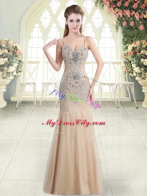 Champagne Spaghetti Straps Zipper Beading Sleeveless