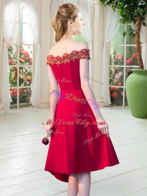 Beautiful Red Satin Zipper Homecoming Dress Sleeveless Asymmetrical Appliques