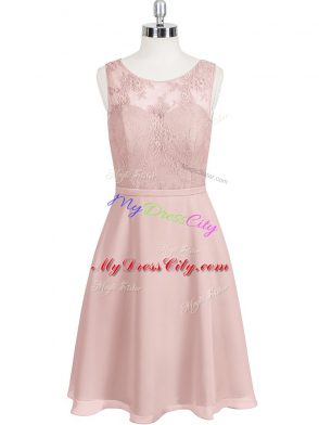 Noble Scoop Sleeveless Prom Dresses Mini Length Lace Baby Pink Chiffon