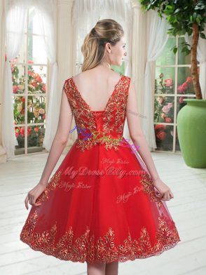 Great Lace Up Scoop Beading and Appliques Evening Dress Tulle Sleeveless