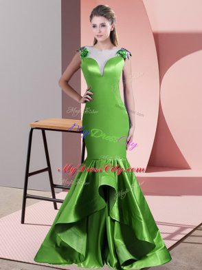 Green Sleeveless Beading and Lace and Appliques Side Zipper Dress for Prom