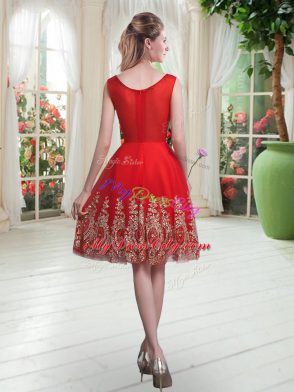 Red Scoop Neckline Beading and Appliques Homecoming Dress Sleeveless Zipper