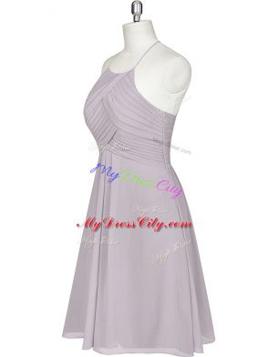 Halter Top Sleeveless Prom Dress Mini Length Ruching Grey Chiffon