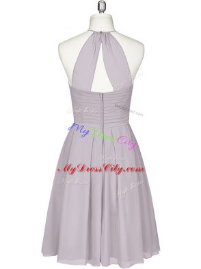 Halter Top Sleeveless Prom Dress Mini Length Ruching Grey Chiffon