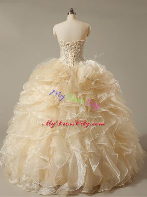 Delicate Sweetheart Sleeveless Organza Quinceanera Dress Beading and Ruffles Lace Up