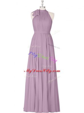 Sleeveless Floor Length Ruching Zipper Evening Dress with Purple