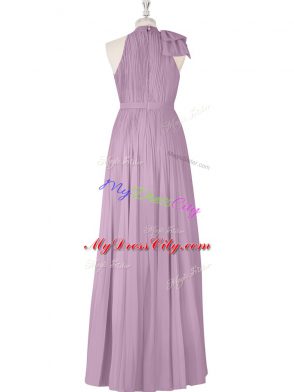 Sleeveless Floor Length Ruching Zipper Evening Dress with Purple