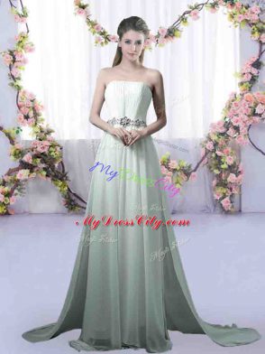 Apple Green Sleeveless Brush Train Beading Vestidos de Damas