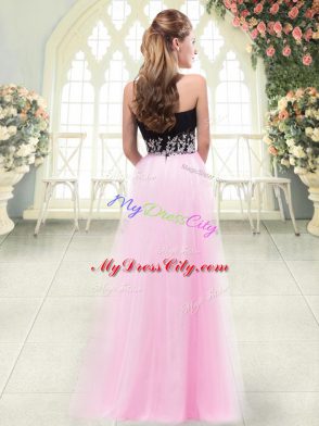 Glorious Rose Pink Sleeveless Floor Length Appliques Zipper Prom Evening Gown