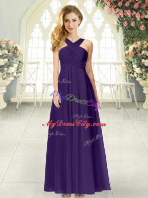 Fancy Floor Length Zipper Prom Evening Gown Purple for Prom and Party with Ruching