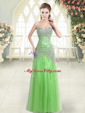 On Sale Floor Length Prom Dress Tulle Sleeveless Beading