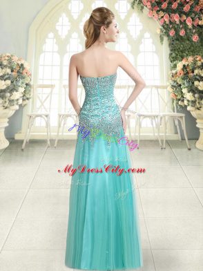 On Sale Floor Length Prom Dress Tulle Sleeveless Beading