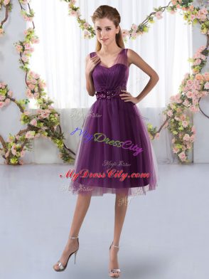 Eye-catching Purple Sleeveless Appliques Knee Length Quinceanera Court of Honor Dress