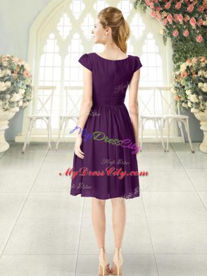 Wonderful Chiffon V-neck Cap Sleeves Zipper Ruching Prom Dresses in Purple