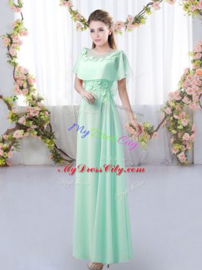 Inexpensive Floor Length Empire Short Sleeves Apple Green Bridesmaid Dresses Zipper