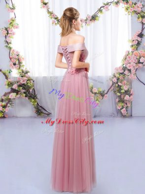 Appliques Dama Dress for Quinceanera Pink Lace Up Sleeveless Floor Length