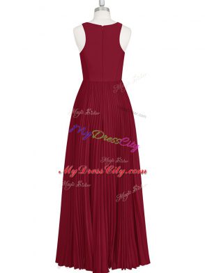 Fashionable Wine Red Zipper V-neck Sleeveless Floor Length Prom Evening Gown Pleated