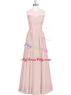 Enchanting Baby Pink Chiffon Zipper Scoop Sleeveless Floor Length Prom Evening Gown Ruching