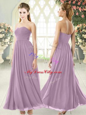 Purple Empire Ruching Dress for Prom Zipper Chiffon Sleeveless Ankle Length