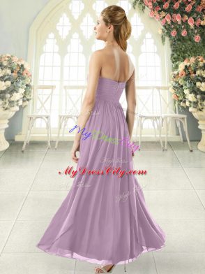 Purple Empire Ruching Dress for Prom Zipper Chiffon Sleeveless Ankle Length