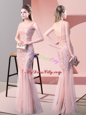 Simple Sequins Dress for Prom Pink Backless Sleeveless Floor Length