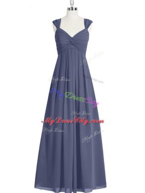 Floor Length Blue Prom Dresses Straps Sleeveless Zipper