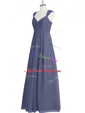 Floor Length Blue Prom Dresses Straps Sleeveless Zipper