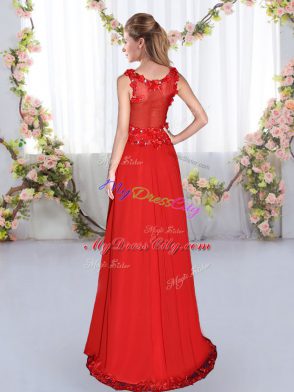 Super Red Chiffon Side Zipper Dama Dress Sleeveless Floor Length Beading and Appliques