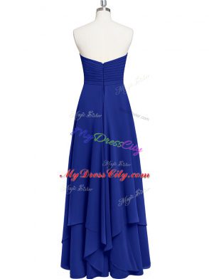 Lovely Royal Blue Chiffon Zipper Sleeveless Floor Length Pleated